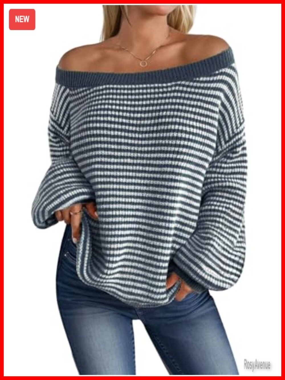 Striped Off the Shoulder Pullover Sweater Oversized Fall Long Sleeve Knit Top